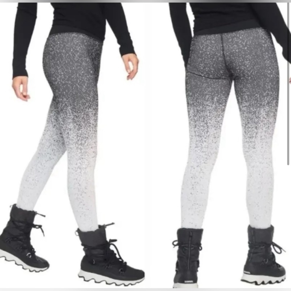 Athleta Flurry Black and White Gradient Ombré Tights Leggings with Drawstring